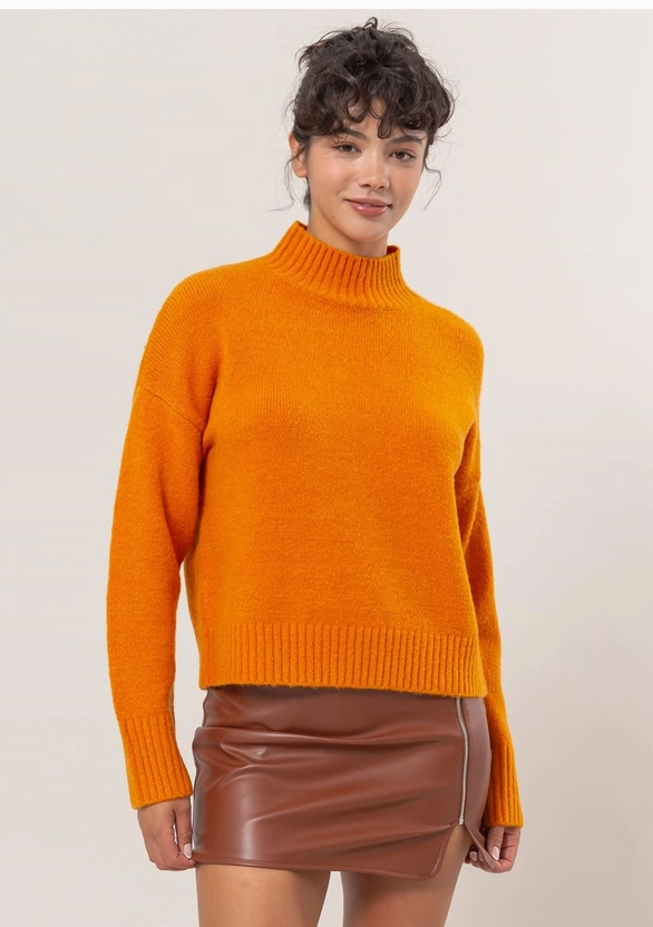 High Neck Rib Cuff Sweater