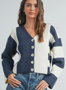 Colorblock Button Cardigan