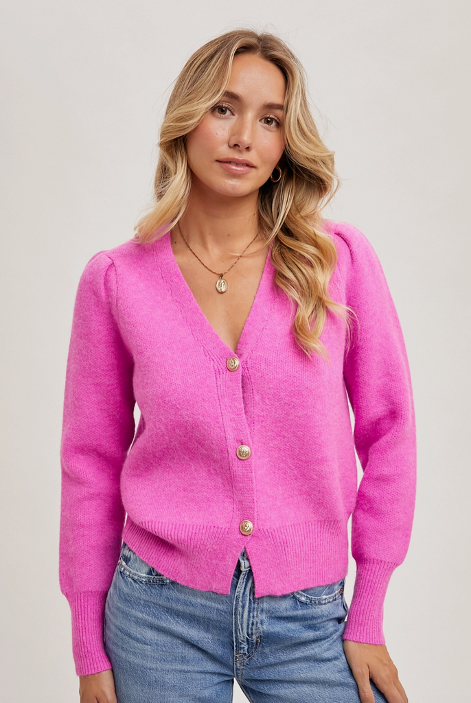 Button V-Neck Cardigan