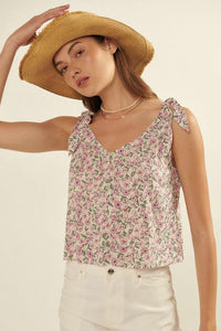 Floral Tie Shoulders Tank