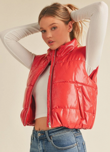 Faux Leather Puffer Vest